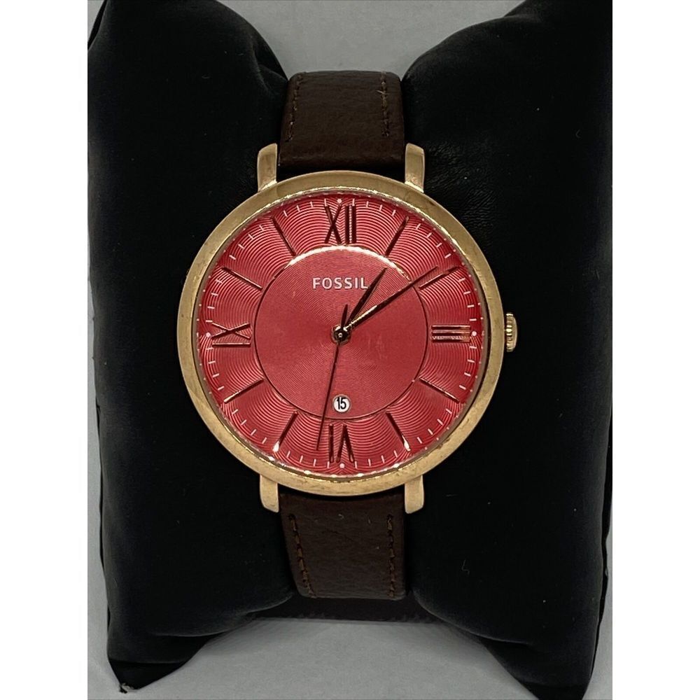 Fossil Jacqueline ES4101 Women Brown Leather Analog Pink Dial Quartz Watch WO231